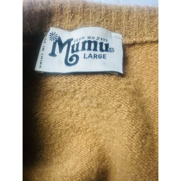 Show Me Your Mumu Shelby Camel Cozy Knit Sweater Front Tie Crop LARGE *PILLING* - Picture 8 of 12